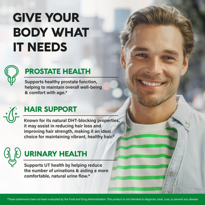 Saw Palmetto for Men 640mg – Prostate Health & Hair Support | 120 Capsules | Made in USA