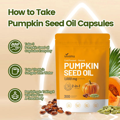 Pumpkin Seed Oil with Saw Palmetto – Cold-Pressed, 300 Softgels, Non-GMO