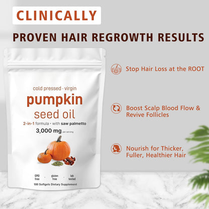 Pumpkin Seed Oil with Saw Palmetto 3000mg – 180 Softgels – Cold Pressed