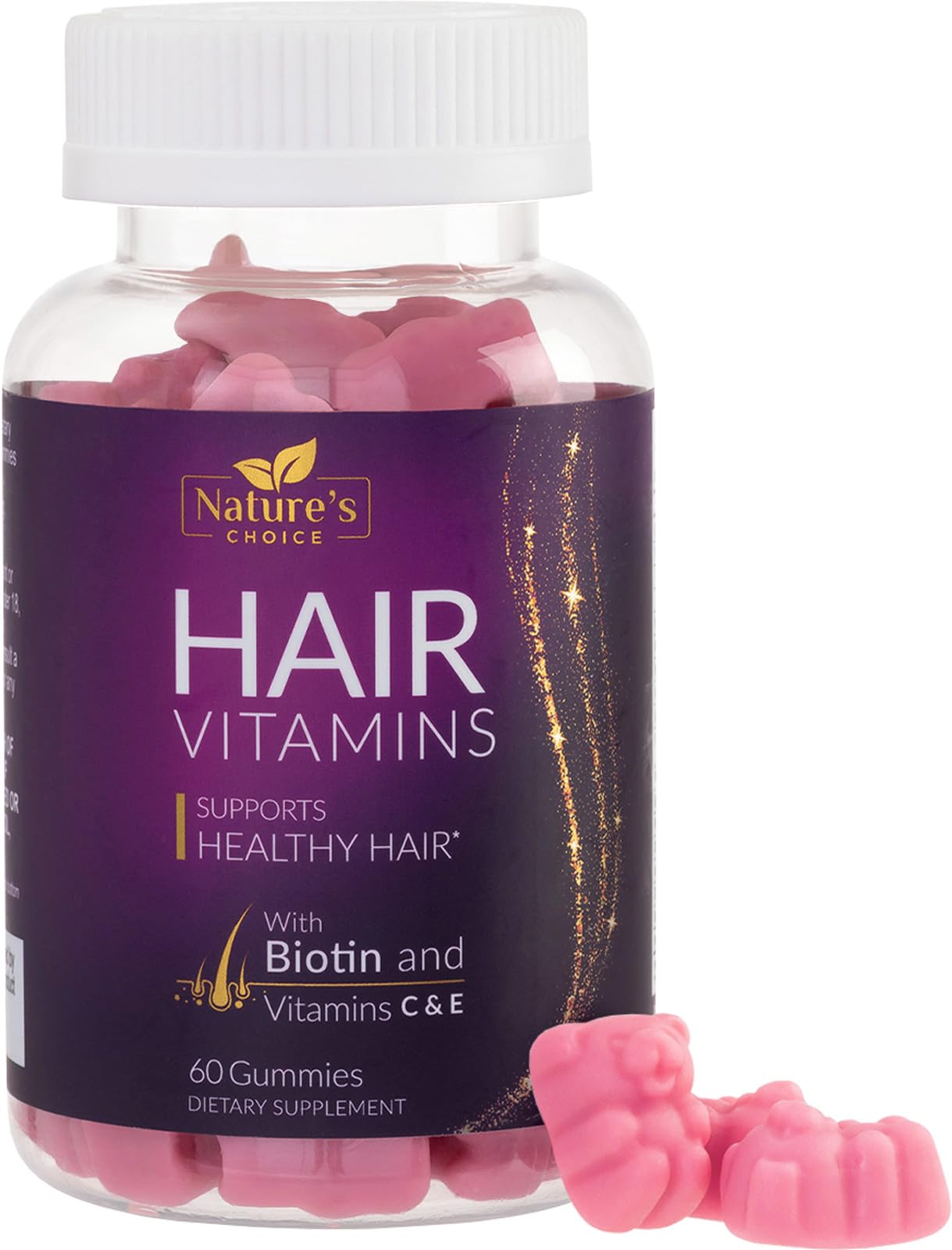 Hair Vitamin Gummies – 5000 mcg Biotin, Vegetarian, Non-GMO | 60 Gummies