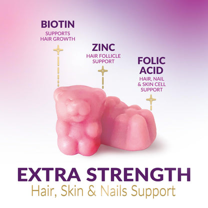 Hair Vitamin Gummies – 5000 mcg Biotin, Vegetarian, Non-GMO | 60 Gummies