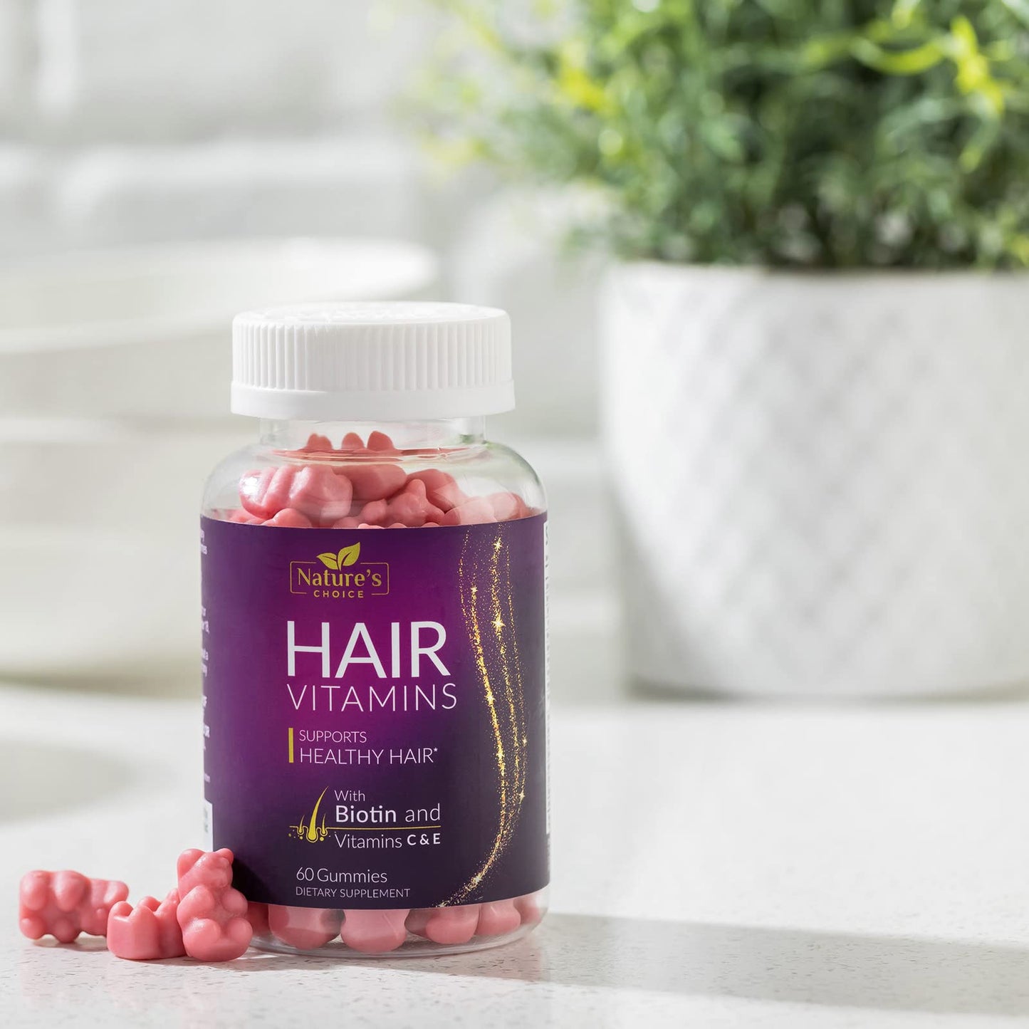 Hair Vitamin Gummies – 5000 mcg Biotin, Vegetarian, Non-GMO | 60 Gummies