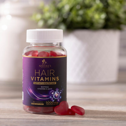 Hair Vitamins Gummies with Biotin 5000 mcg – Hair Growth, Skin & Nails – Non-GMO, Gluten Free – 60 Gummies