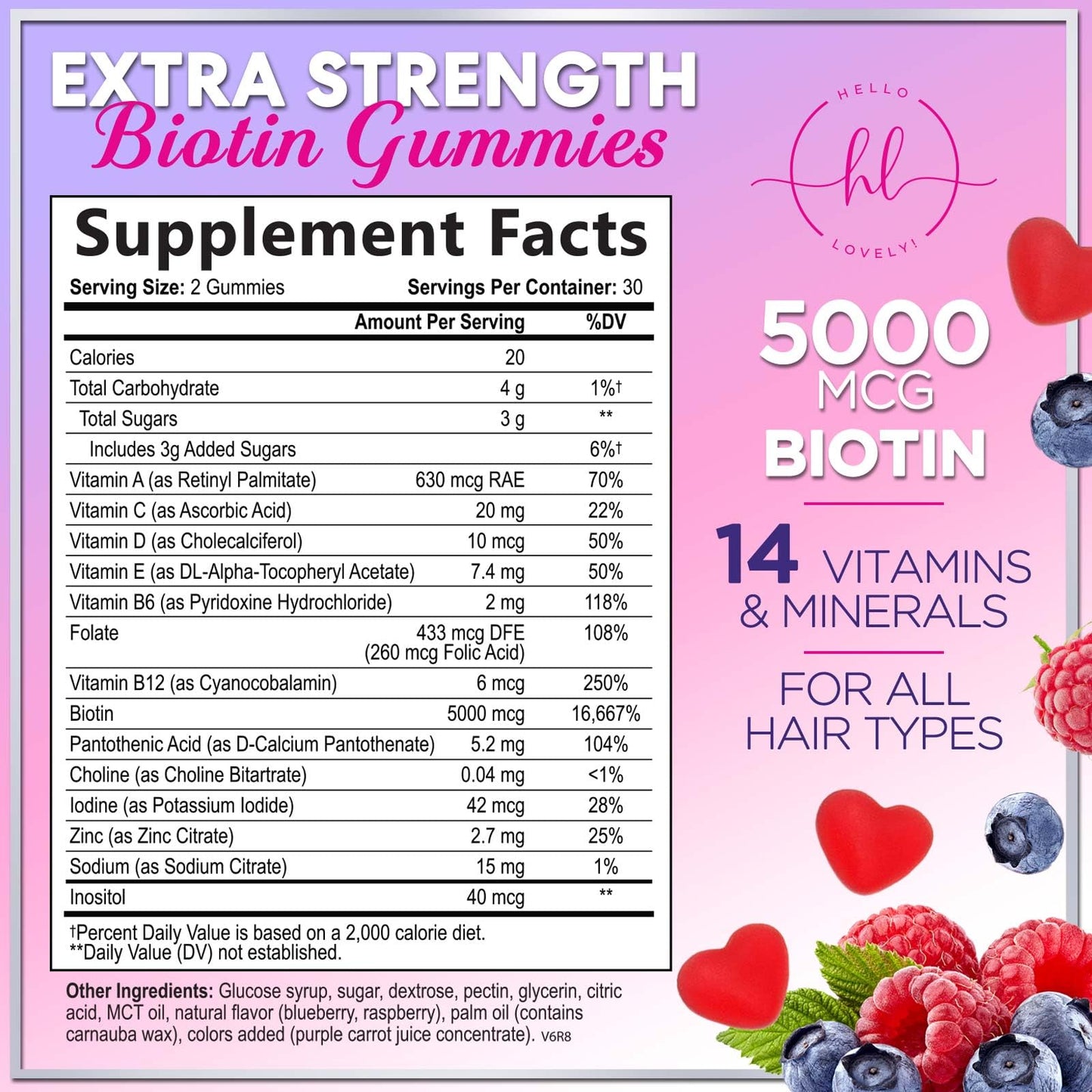 Hair Vitamins Gummies Biotin 5000 mcg – Hair Growth Support for Women