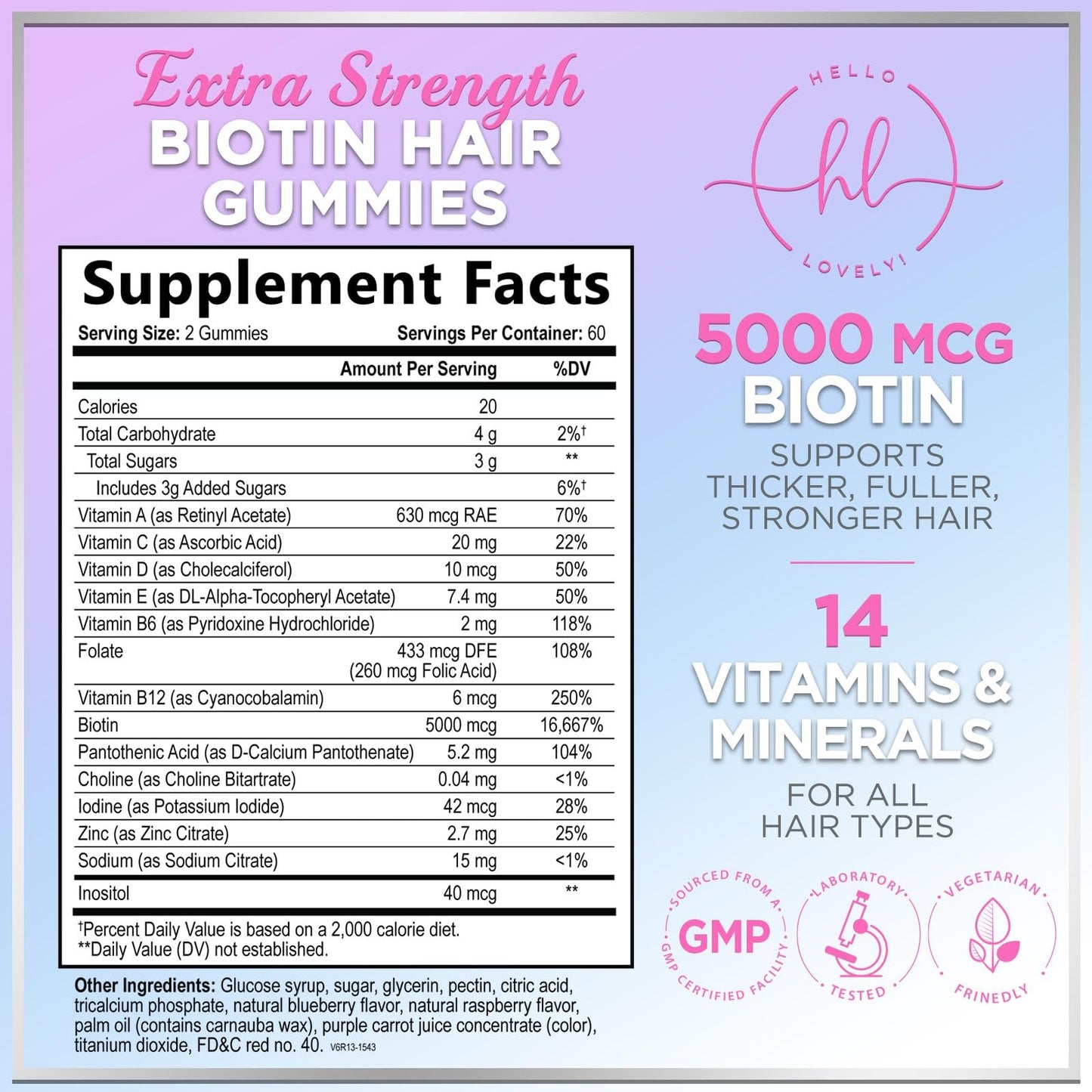 Hair Vitamins Gummies – Biotin 5000 mcg + Vitamins E & C, Zinc | 120 Gummies