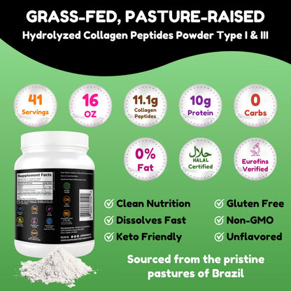 Halal Grass-Fed Collagen Peptides Powder – 1 lb Unflavored | Keto & Paleo