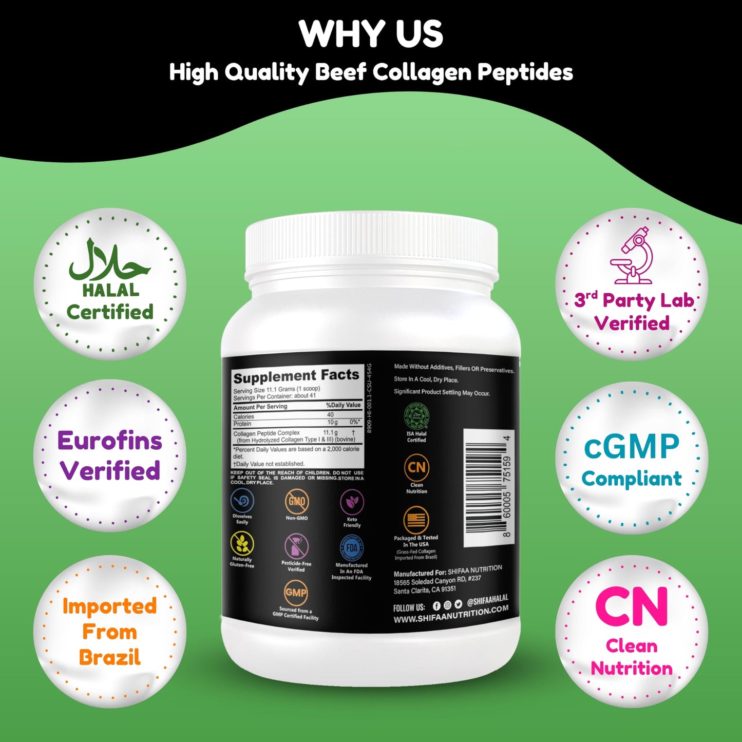 Halal Grass-Fed Collagen Peptides Powder – 1 lb Unflavored | Keto & Paleo