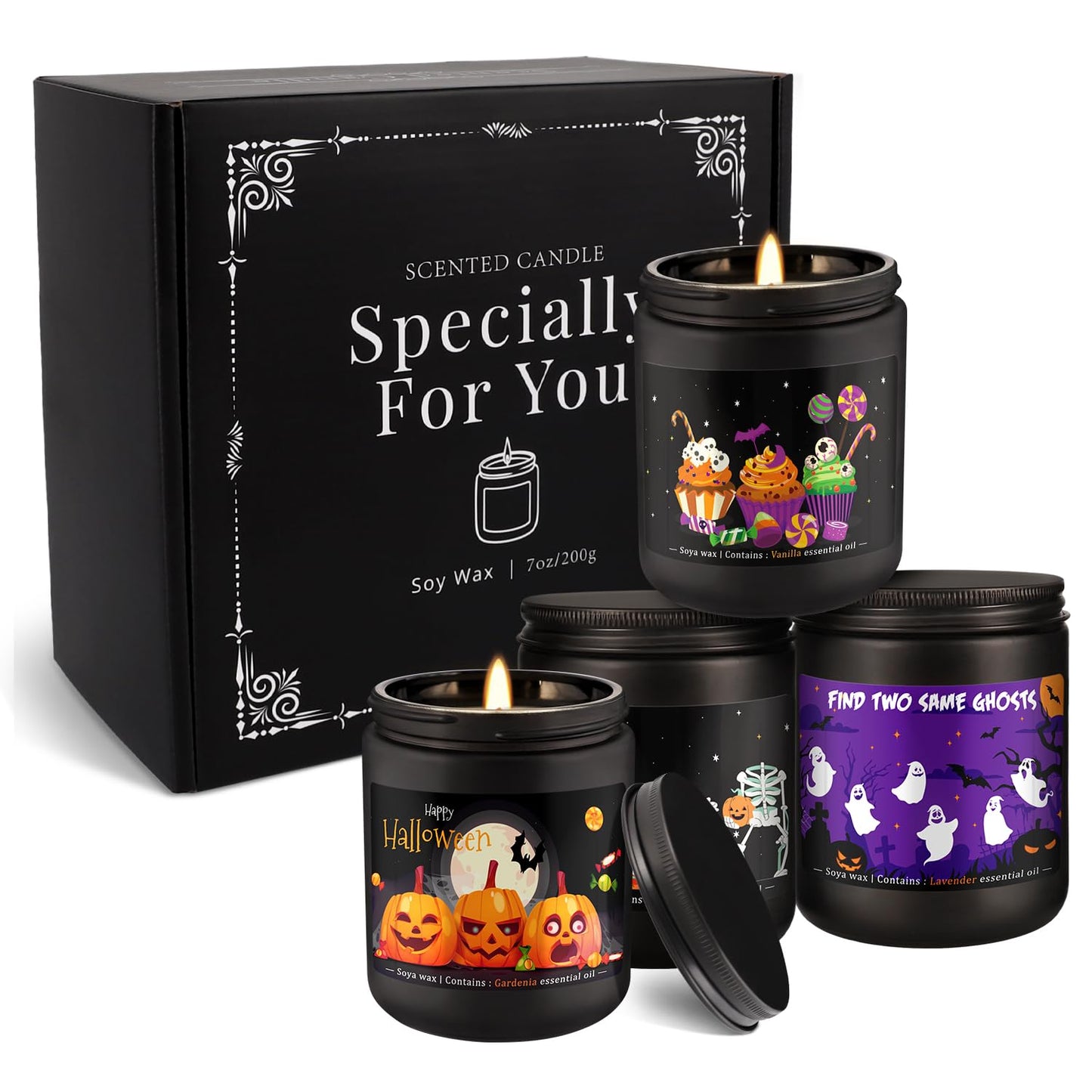4 Pack 8oz Halloween Scented Candles – Soy Wax Home Decor Gift Set
