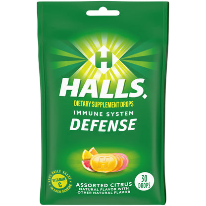 HALLS Defense Assorted Citrus Vitamin C Drops - 30 Drops | Immune Support