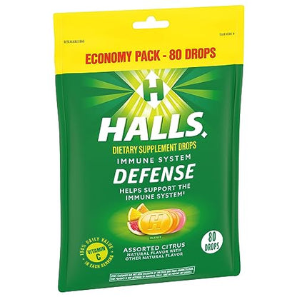 HALLS Defense Assorted Citrus Vitamin C Drops – 80 Drops Economy Pack
