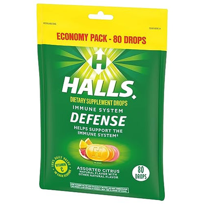 HALLS Defense Assorted Citrus Vitamin C Drops – 80 Drops Economy Pack