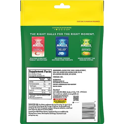 HALLS Defense Assorted Citrus Vitamin C Drops – 80 Drops Economy Pack