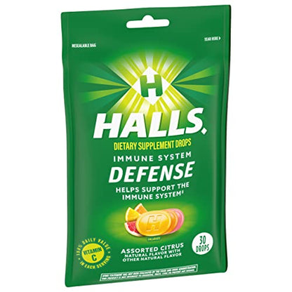 HALLS Defense Assorted Citrus Vitamin C Drops - 30 Drops | Immune Support