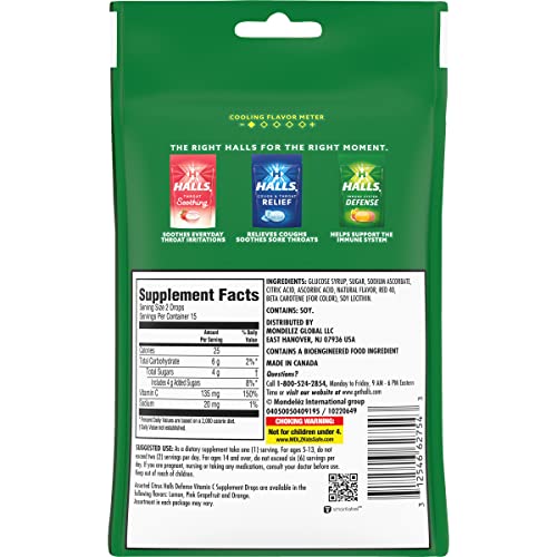 HALLS Defense Assorted Citrus Vitamin C Drops - 30 Drops | Immune Support