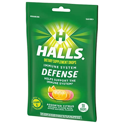 HALLS Defense Assorted Citrus Vitamin C Drops - 30 Drops | Immune Support