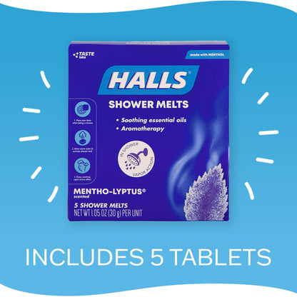 Halls Soothing Shower Melts 5 Pack - Mentho-lyptus Aromatherapy with Essential Oils