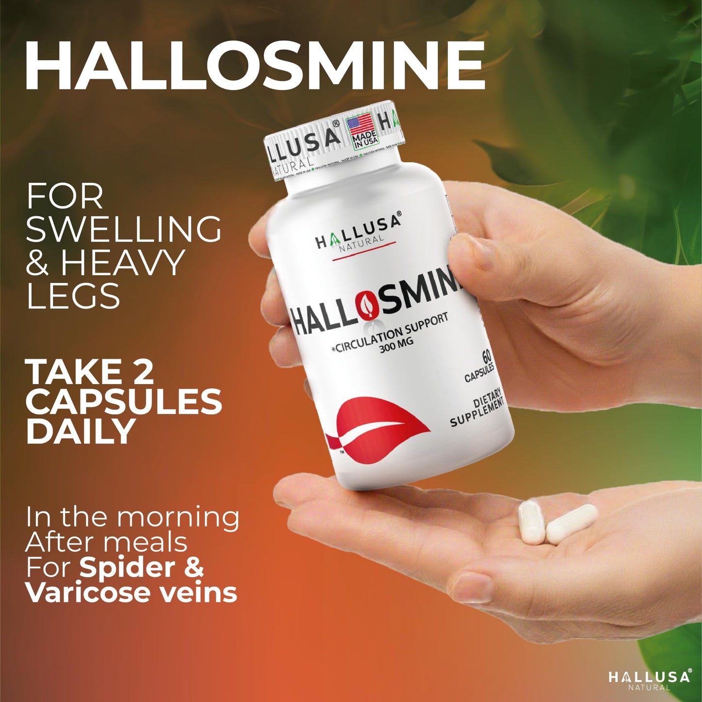 Hallusa Natural Diosmin Circulation - Support for Circulation & Veins - Diosmin Supplement
