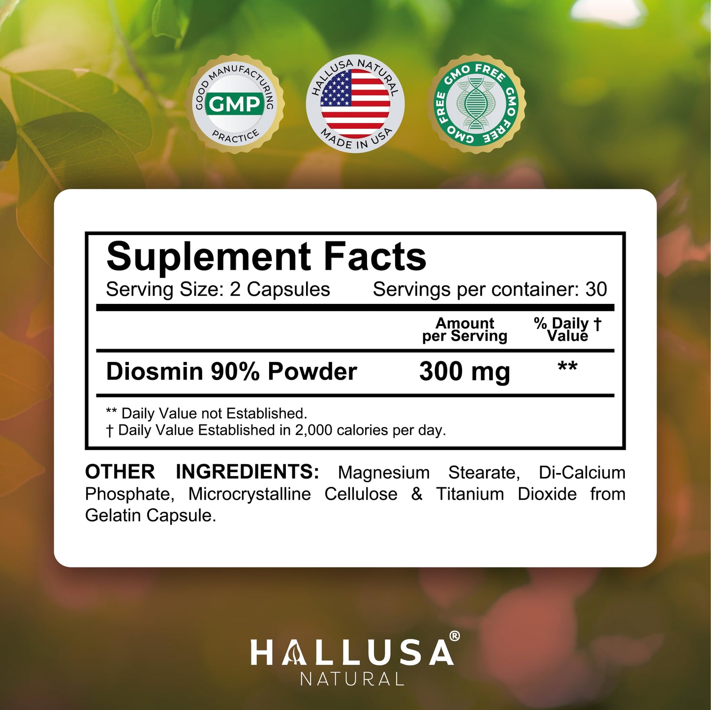 Hallusa Natural Diosmin Circulation - Support for Circulation & Veins - Diosmin Supplement