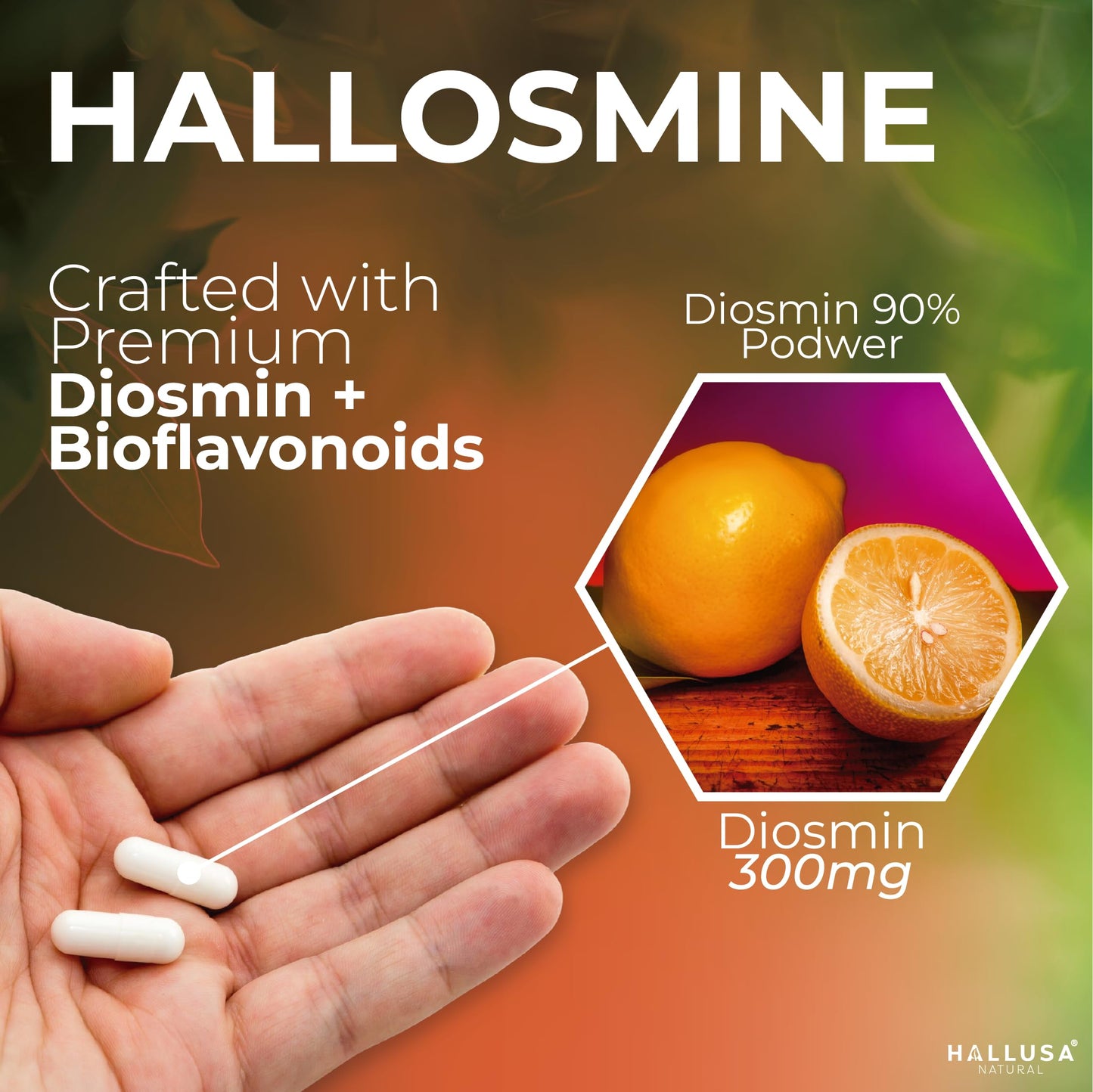 Hallusa Natural Diosmin Circulation - Support for Circulation & Veins - Diosmin Supplement