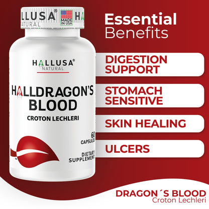 Hallusa Dragon's Blood 1000 mg Capsules – Croton Lechleri Digestive & Skin Support (60 Caps)