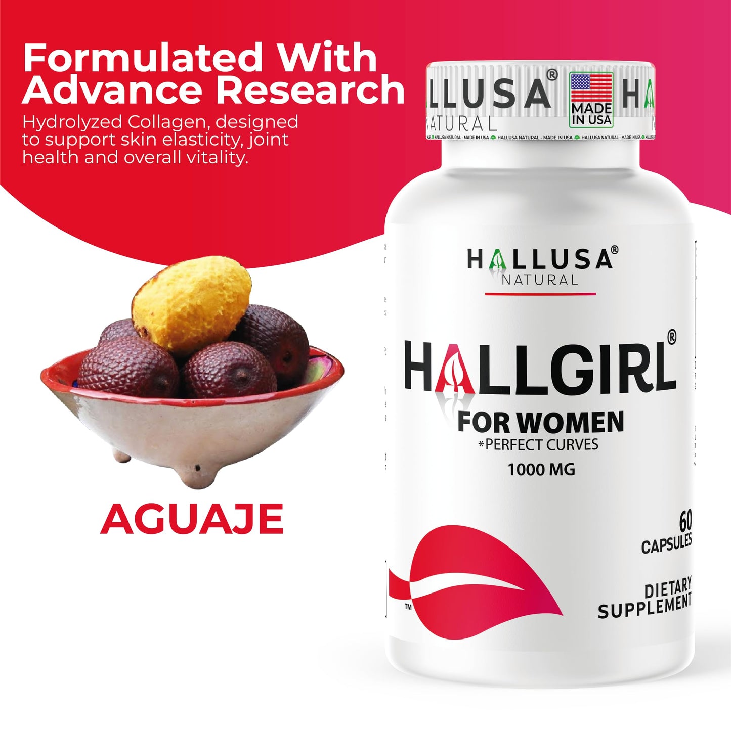 Hallusa Natural HALLGIRL Aguaje Curves Capsules – 1000mg for Women (60 Capsules)