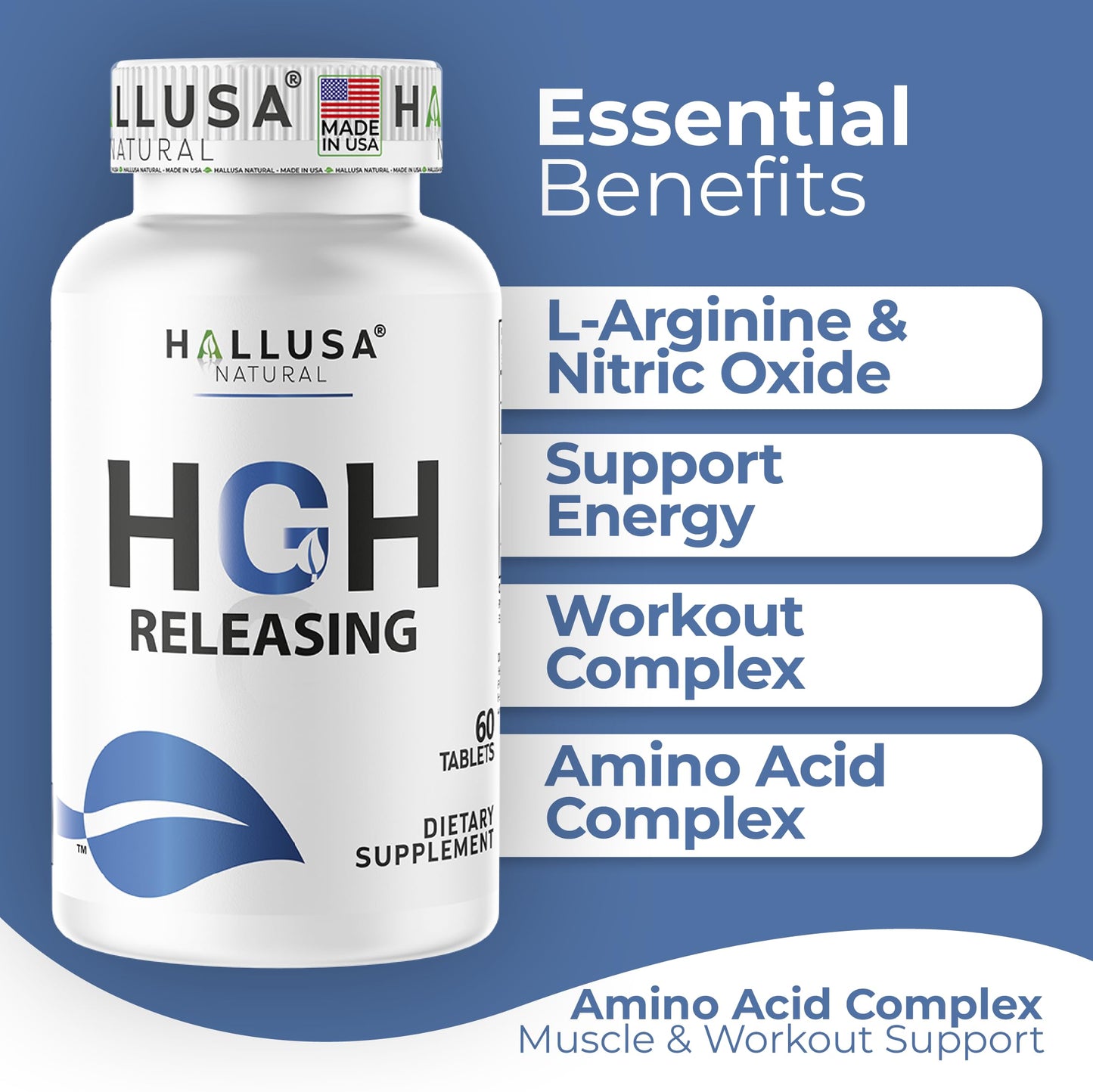 Hallusa Natural HGH Complex - Amino Acid Supplement | 60 Tablets