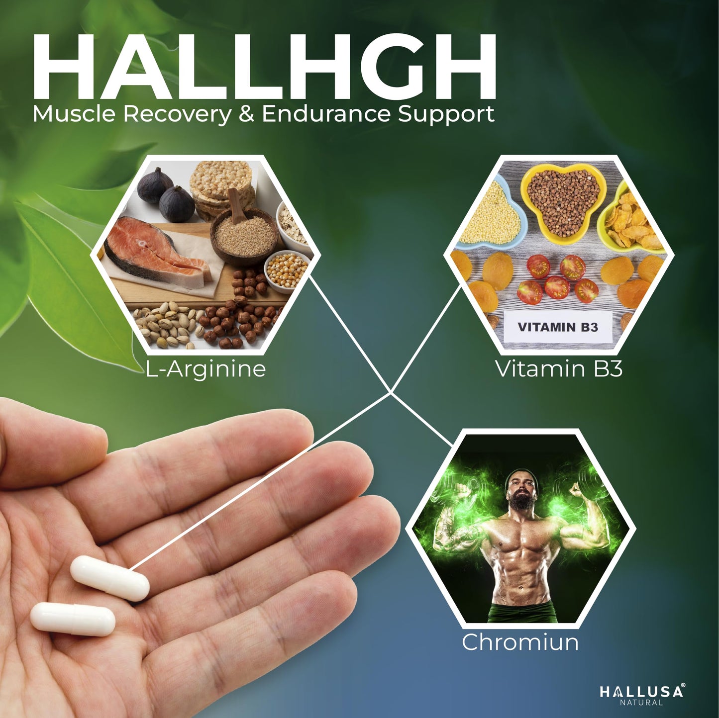 Hallusa Natural HGH Complex - Amino Acid Supplement | 60 Tablets