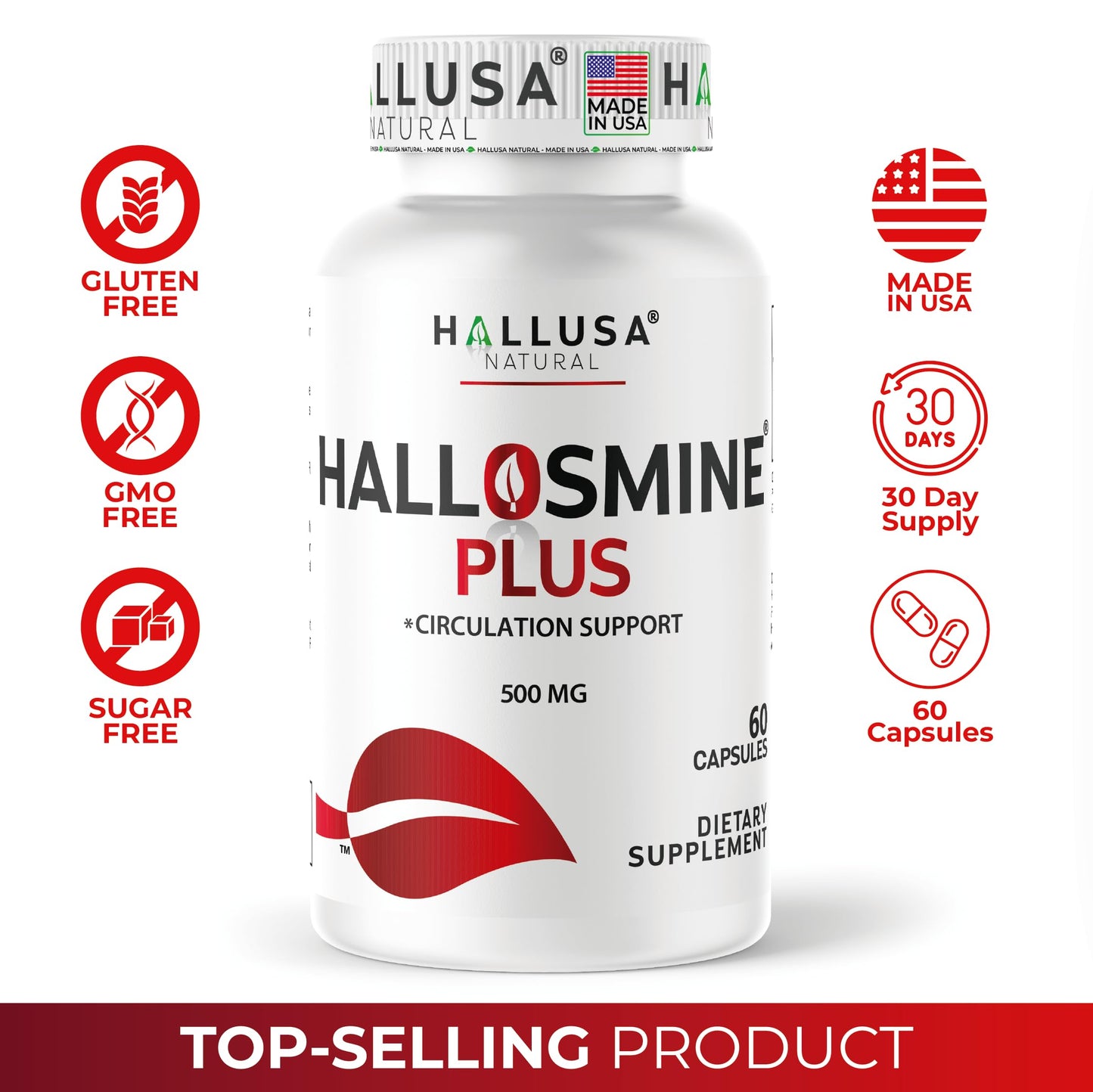 Hallusa Natural Hallosmine Plus 500mg Diosmin | Leg Circulation & Vein Support | 60 Capsules
