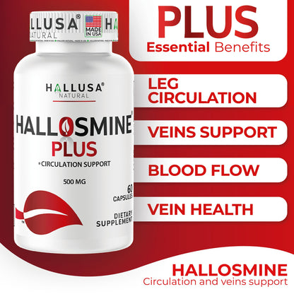 Hallusa Natural Hallosmine Plus 500mg Diosmin | Leg Circulation & Vein Support | 60 Capsules