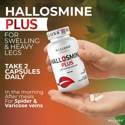 Hallusa Natural Hallosmine Plus 500mg Diosmin | Leg Circulation & Vein Support | 60 Capsules