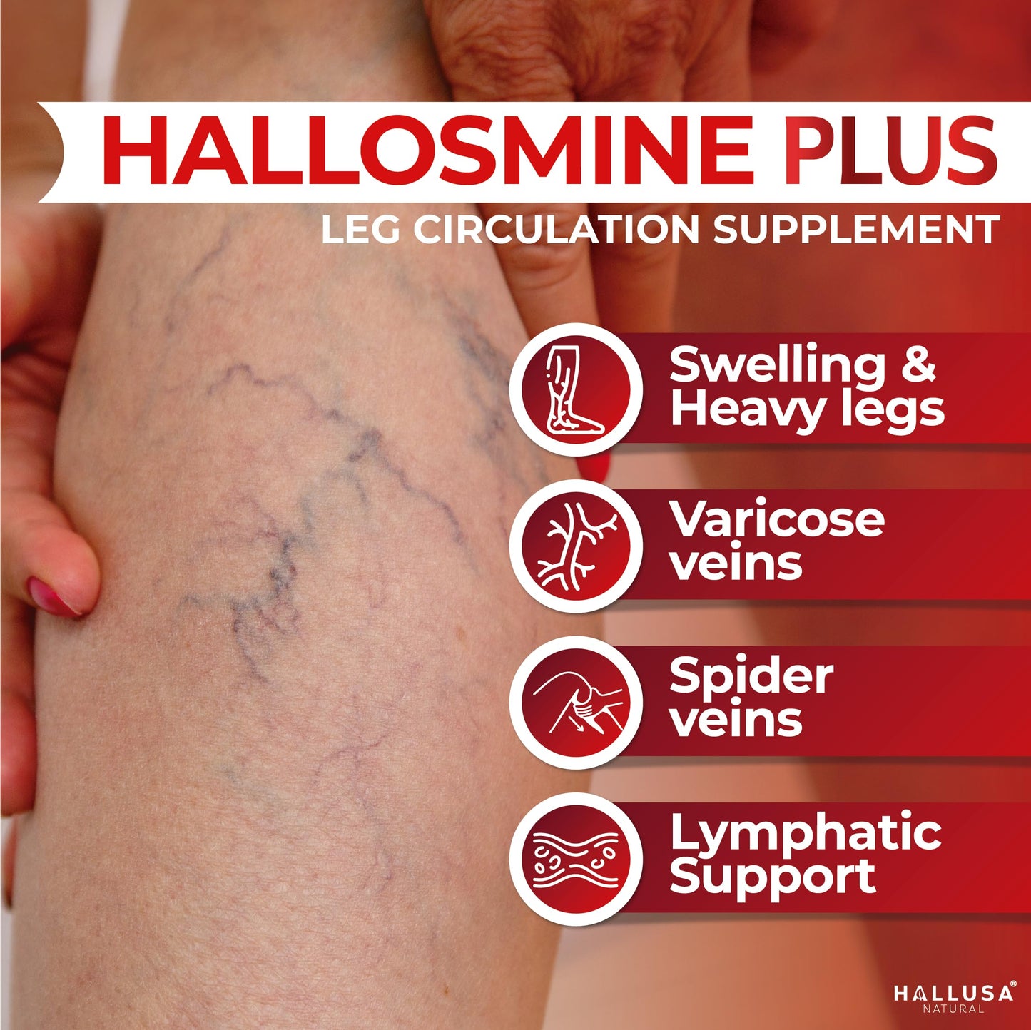 Hallusa Natural Hallosmine Plus 500mg Diosmin | Leg Circulation & Vein Support | 60 Capsules