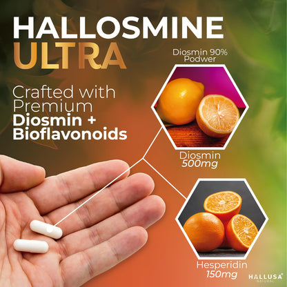Hallusa Natural Hallosmine Ultra Diosmin 500mg & Hesperidin 150mg – Heavy Legs & Vein Support, 60 Caps