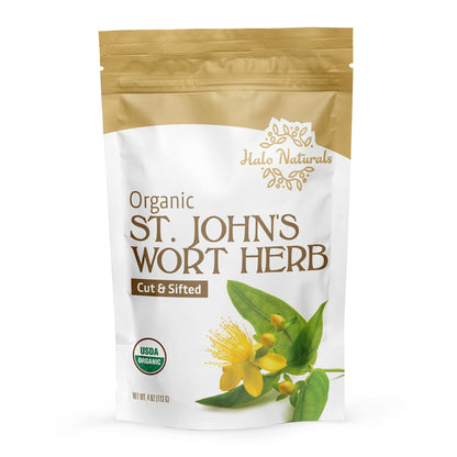 Halo Naturals Organic St. John's Wort (Hypericum perforatum) – 4 oz, USDA Organic, Resealable Pouch