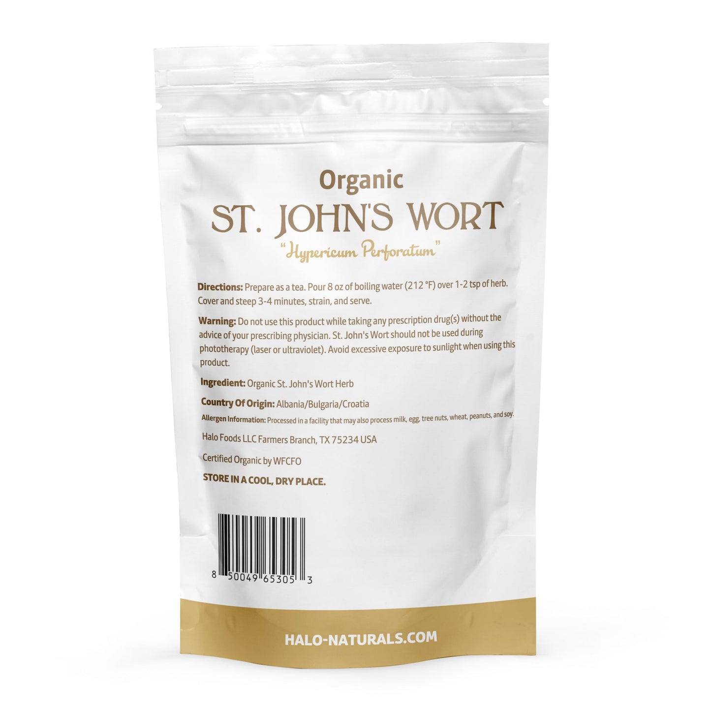 Halo Naturals Organic St. John's Wort (Hypericum perforatum) – 4 oz, USDA Organic, Resealable Pouch