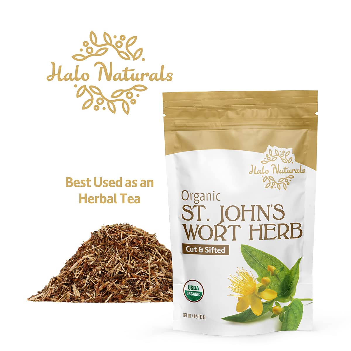 Halo Naturals Organic St. John's Wort (Hypericum perforatum) – 4 oz, USDA Organic, Resealable Pouch