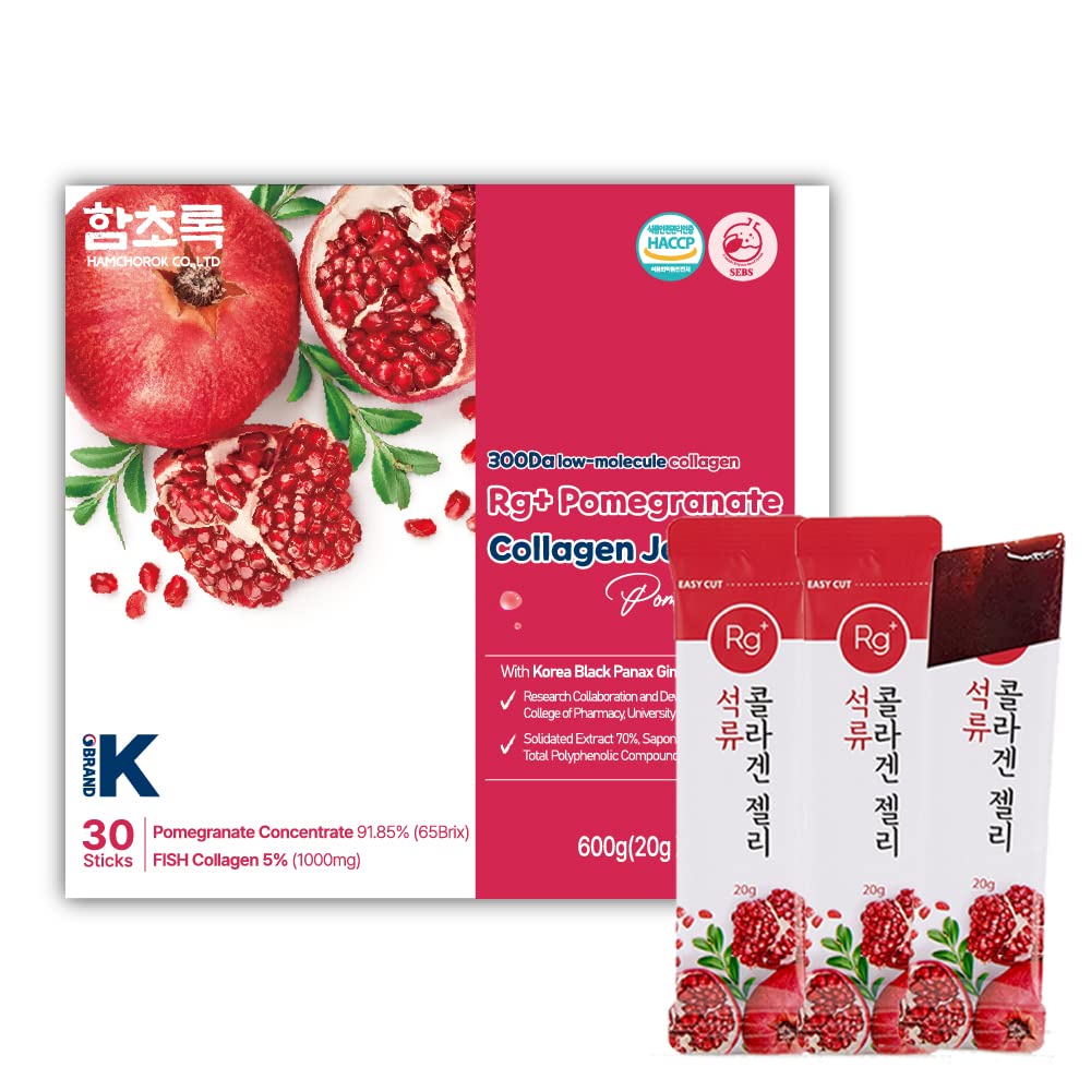 HAMCHOROK Pomegranate Collagen Jelly Sticks – Anti-Aging Korean Beauty, 20g x 30 (Skin, Hair & Nails)
