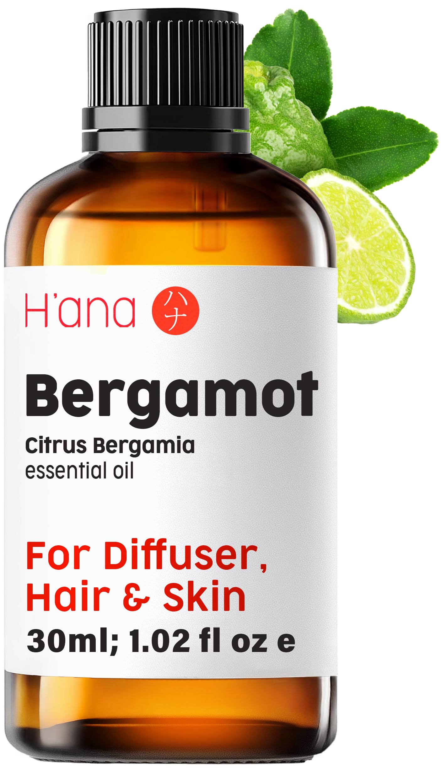 H'ana Bergamot Essential Oil - 1.02 Fl Oz | Hair, Skin, Diffuser, Aromatherapy, DIY Candle & Soap Making
