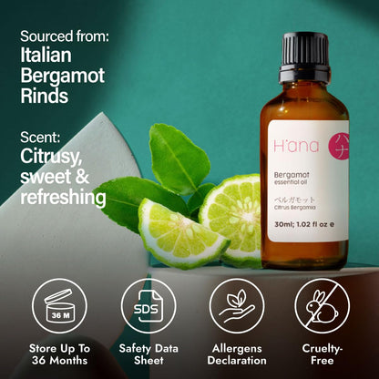 H'ana Bergamot Essential Oil - 1.02 Fl Oz | Hair, Skin, Diffuser, Aromatherapy, DIY Candle & Soap Making