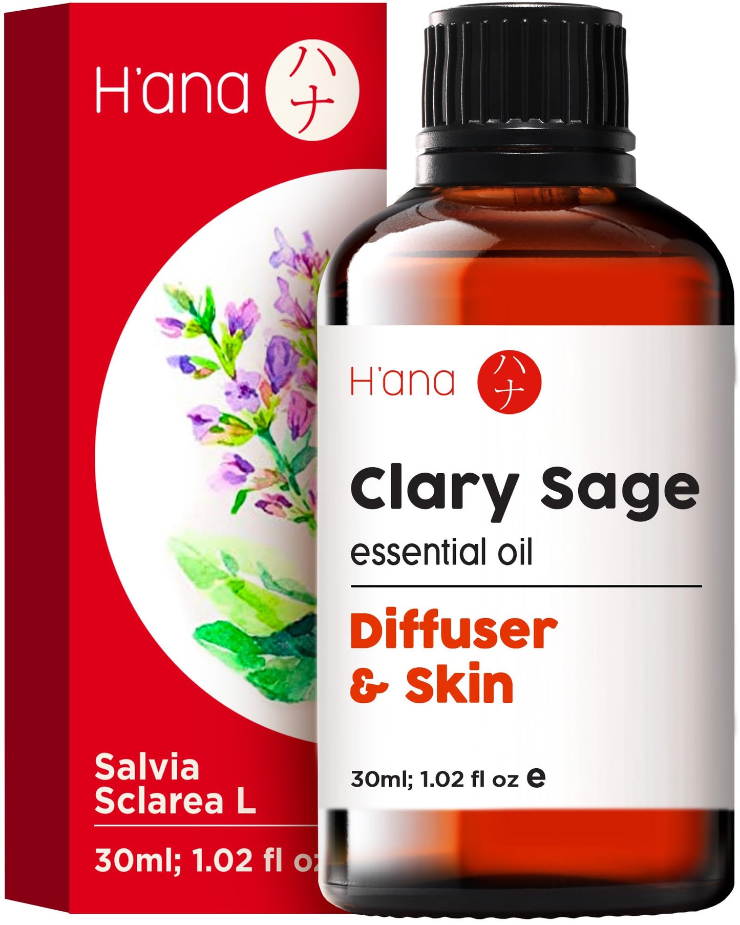 H'ana Clary Sage Essential Oil 1.02 fl oz | Hair, Skin, Diffuser