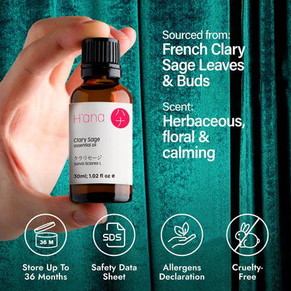 H'ana Clary Sage Essential Oil 1.02 fl oz | Hair, Skin, Diffuser