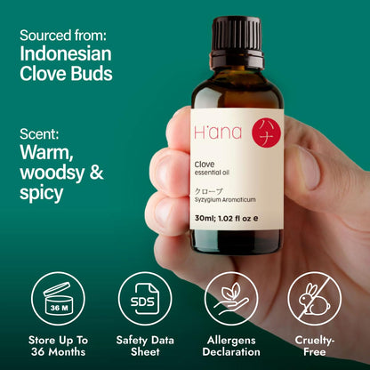 H'ana Clove Essential Oil 1.02 fl oz - Hair, Skin, Diffuser & Aromatherapy