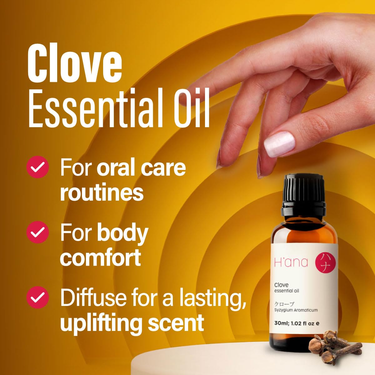 H'ana Clove Essential Oil 1.02 fl oz - Hair, Skin, Diffuser & Aromatherapy