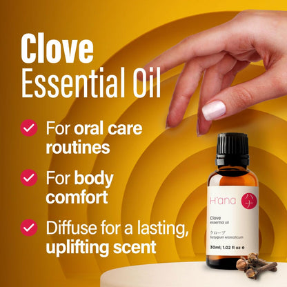 H'ana Clove Essential Oil 1.02 fl oz - Hair, Skin, Diffuser & Aromatherapy