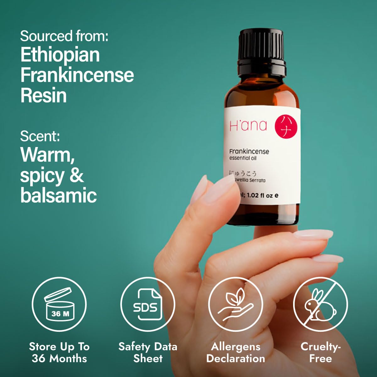 H'ana Frankincense Essential Oil – 1.02 fl oz | Hair, Skin, Diffuser & DIY
