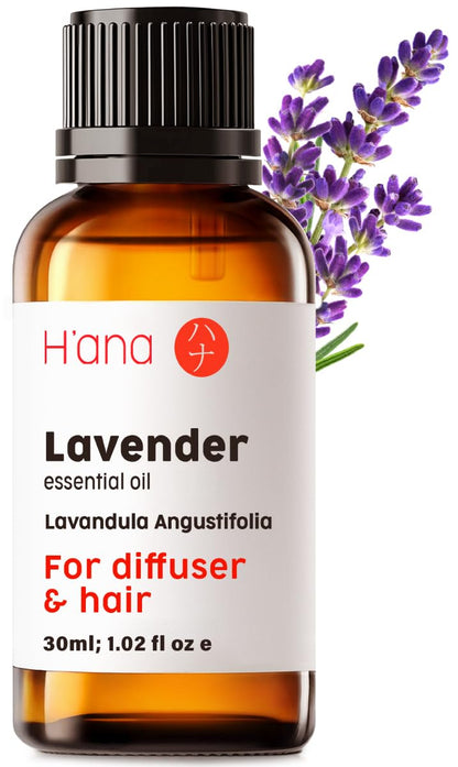 H'ana Lavender Essential Oil – 1.02 Fl Oz for Hair, Skin, Diffuser & DIY Crafts