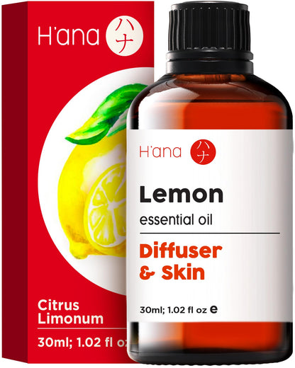 H'ana Lemon Essential Oil - 1.02 Fl Oz for Hair, Skin, Diffuser, DIY & Aromatherapy
