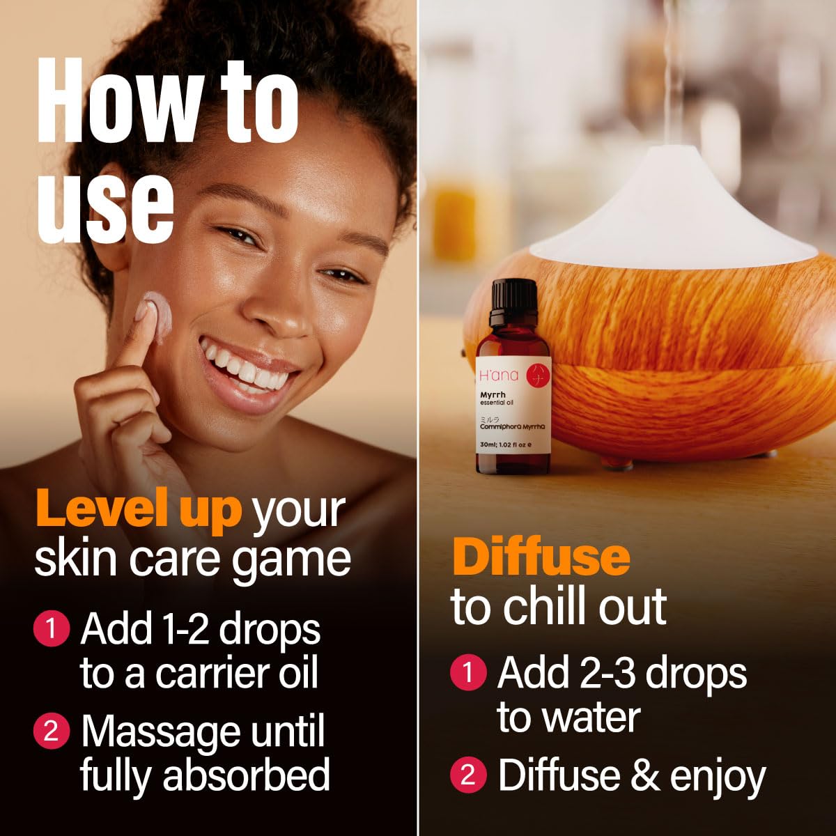 H'ana Myrrh Essential Oil – 1.02 fl oz | Hair, Skin, Diffuser