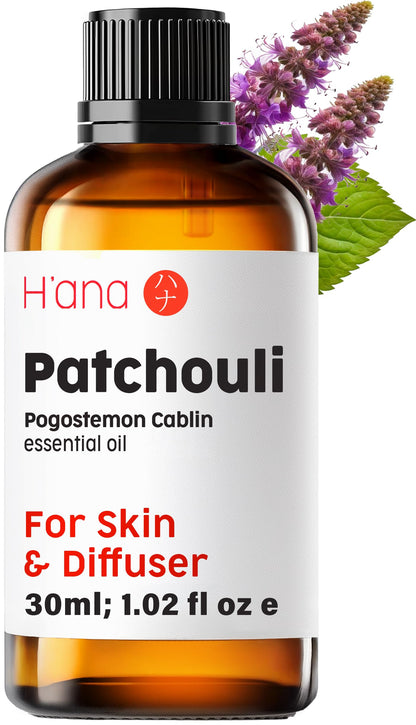H'ana Patchouli Essential Oil – 1.02 fl oz | Hair, Skin, Diffuser & DIY