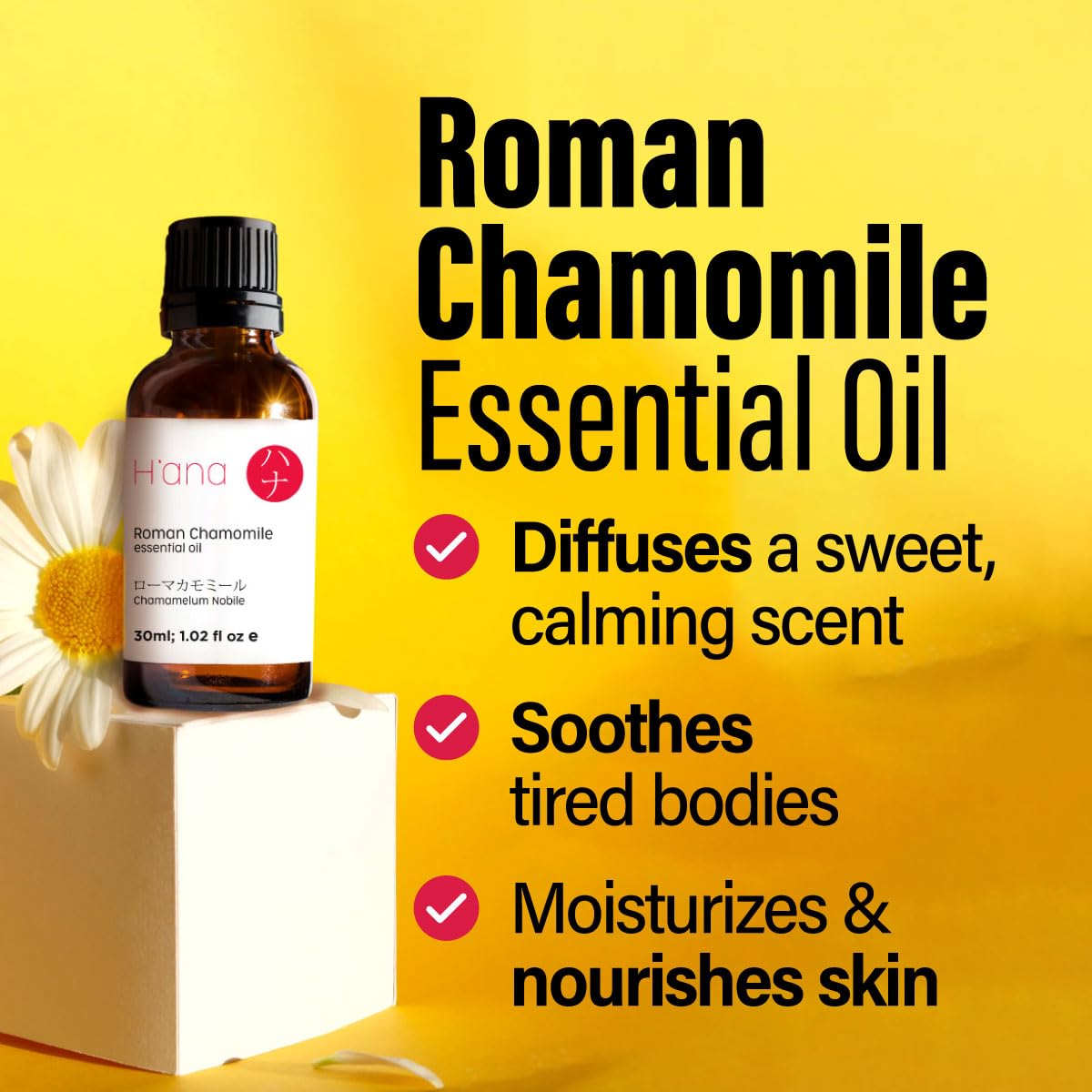 H'ana Roman Chamomile Essential Oil – 1.02 fl oz | Hair, Skin, Diffuser, Aromatherapy, DIY Candle & Soap Making
