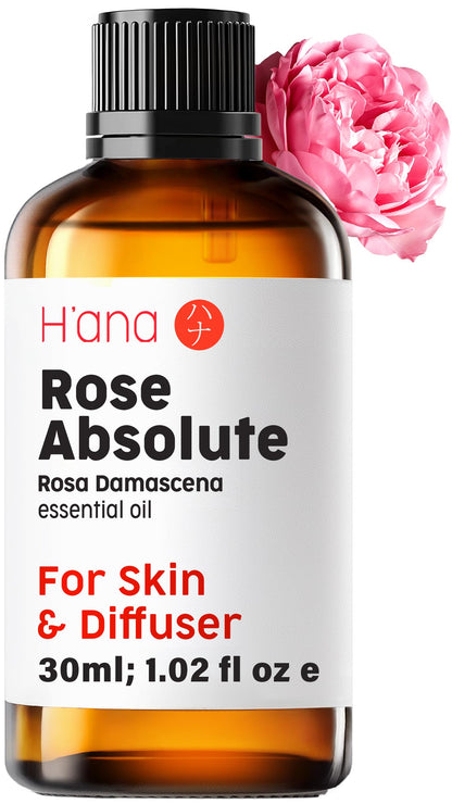 H'ana Rose Essential Oil – 1.02 Fl Oz for Hair, Skin, Diffuser & DIY